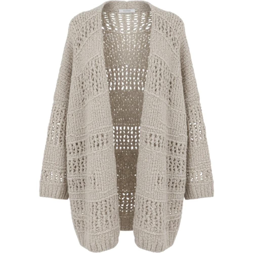 Free People Oatmeal Beige Chunky Pointelle Knit Open Front Cardigan Sweater M/L